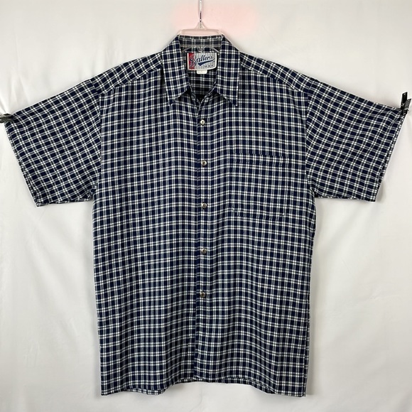 Ballers USA - Navy Blue & White Plaid Short Sleeve Button Up Shirt - Size Large - Picture 1 of 10